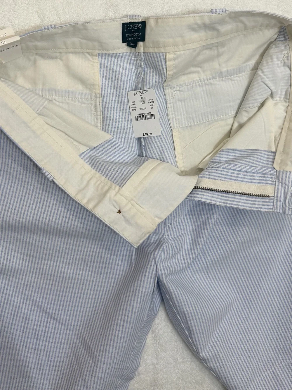 NWT J.Crew Men's Light Blue and White Striped Flat Front Shorts